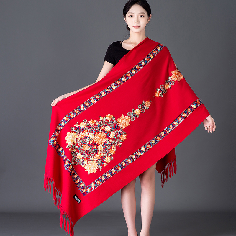 Cashmere Scarf - Sciarpa in Finto Cashmere Ricamata e